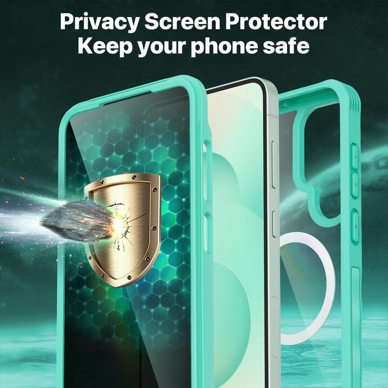 CENHUFO Magnetic Privacy for Samsung Galaxy S25 Plus Case, Full Body Phone Case with Built-in 9H Tempered Glass Privacy Screen Protector and Camera Lens Cover, Shockproof Protective Bumper - Green - Image 5