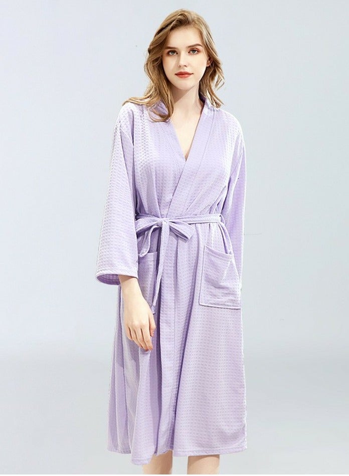 Loquat Womens Lightweight Robes Waffle Kimono Bathrobe Soft Fast-Drying Night-Robe Purple - Image 1