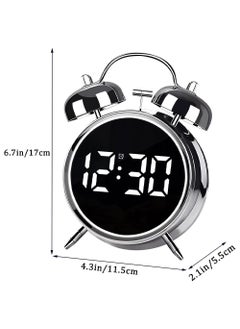 YOUGE Twin Bell Alarm Clock,LED Display Digital Clock with Night Light,USB Rechargeable/Battery Operated Loud Bell Metal Alarm Clock for Office Bedroom (Silver)  - Image 2
