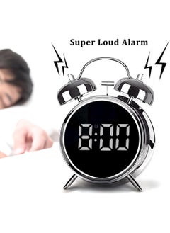 YOUGE Twin Bell Alarm Clock,LED Display Digital Clock with Night Light,USB Rechargeable/Battery Operated Loud Bell Metal Alarm Clock for Office Bedroom (Silver)  - Image 4
