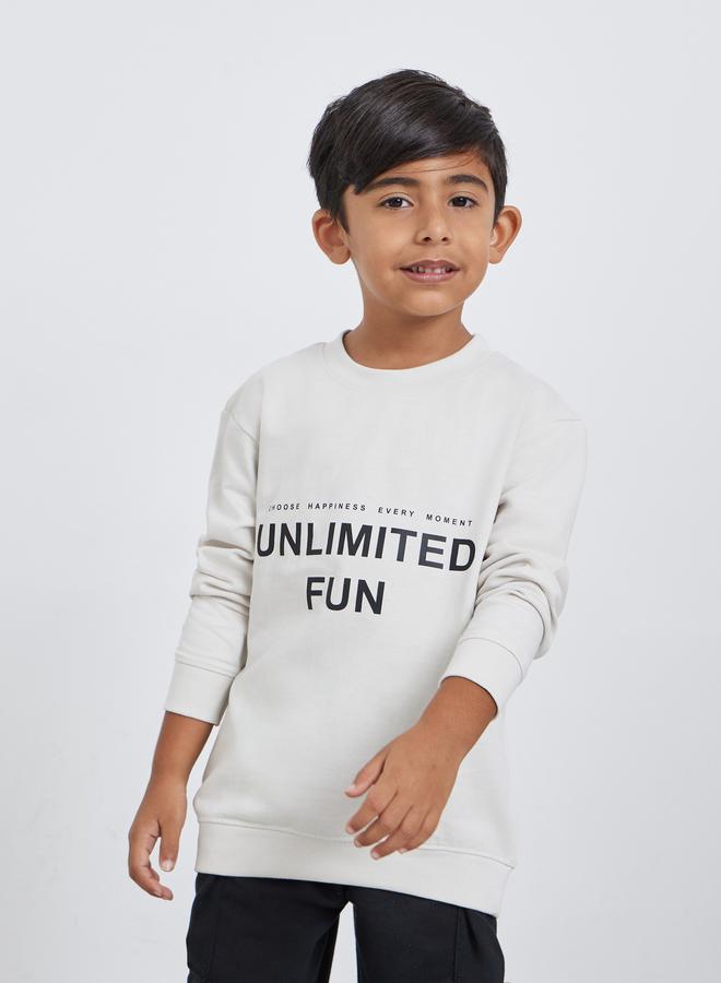 Styli Boys Off White Graphic Print Relaxed Fit Sweatshirt - Image 1