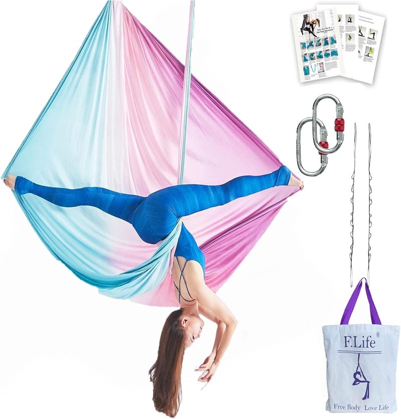 Flife Aerial Yoga Hammock kit- Yoga Swing Multicolor 5 yards-Flying Yoga Include Daisy Chain,Carabiner and Pose Guide - Image 1