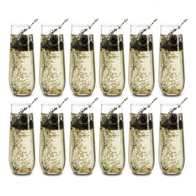 Libbey 228 Stemless Champagne Flutes Glass 85 Oz 12 Piece Elegant Fluted Glassware Clear Flutes Champagne Glass