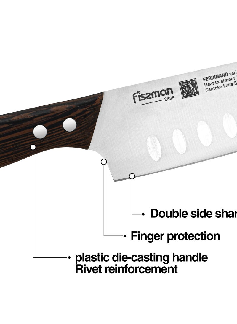 فيسمان سلسلة Santoku Ferdinand مقاس 5 بوصات بشفرة حادة ومقبض قوي غير قابل للانزلاق بتصميم بسيط من الفولاذ المقاوم للصدأ مناسب لمطعم المنزل  - Image 3
