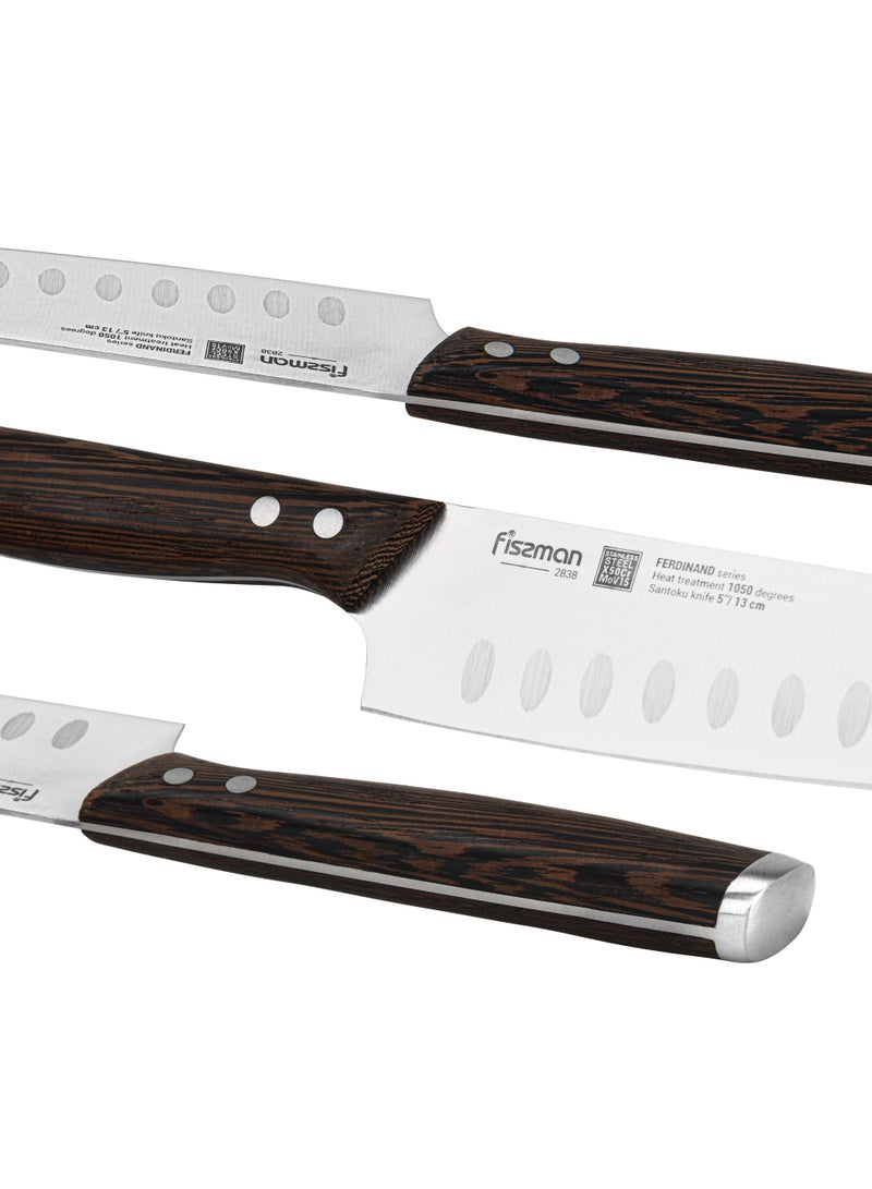 فيسمان سلسلة Santoku Ferdinand مقاس 5 بوصات بشفرة حادة ومقبض قوي غير قابل للانزلاق بتصميم بسيط من الفولاذ المقاوم للصدأ مناسب لمطعم المنزل  - Image 5