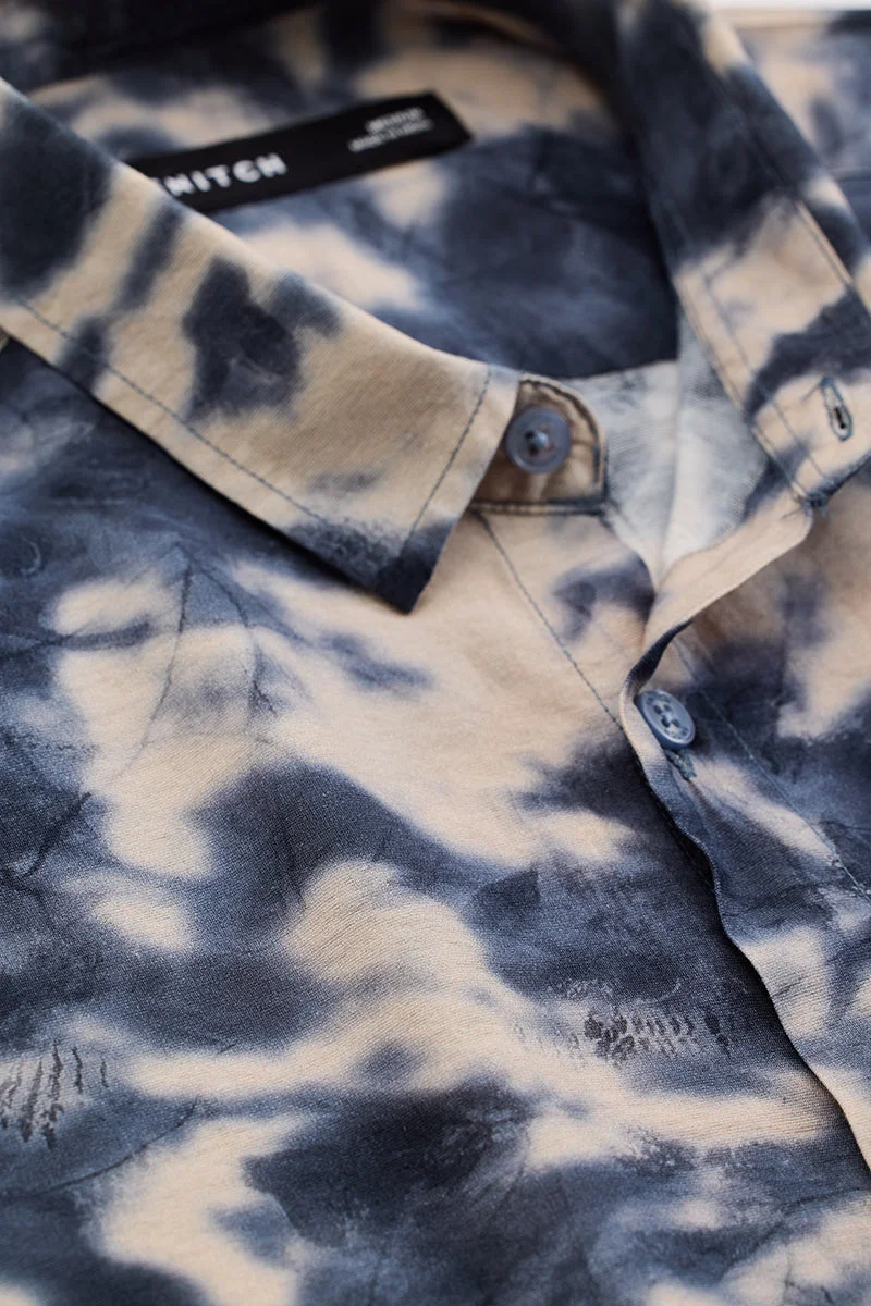 SNITCH Indigo Tie-Dye Long Sleeve Slim Fit Casual Shirt