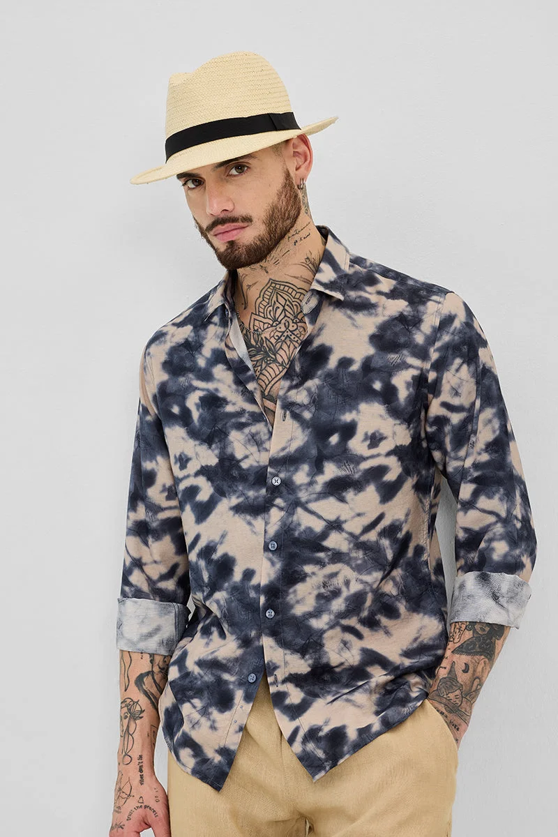 SNITCH Indigo Tie-Dye Long Sleeve Slim Fit Casual Shirt