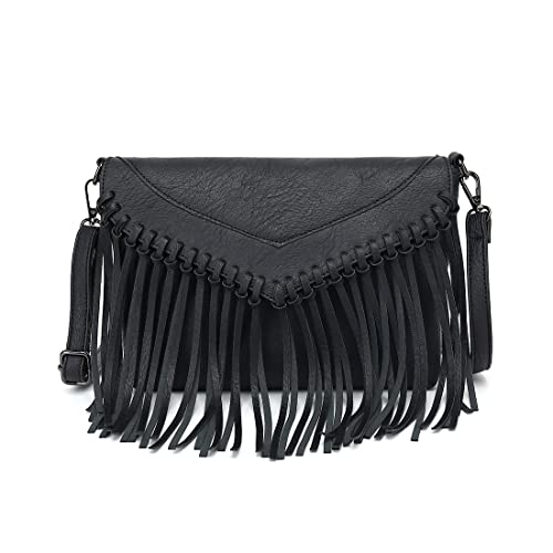ZOVYRON Fringe Crossbody Purse for Women, Vintage Leather Western Boho Purse, Tassel Small Handbag Shoulder Bag - Image 1
