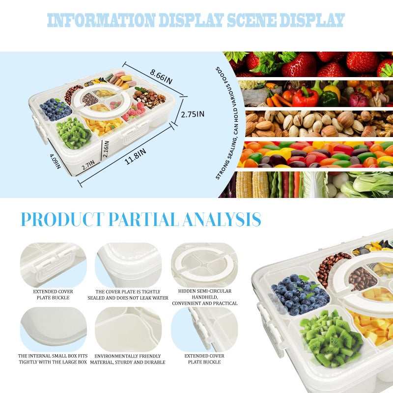 FZDSY 8-Compartment Snackle Snack Bowl with Lid-Microwave & Dishwasher Safe Divided Serving Bowl for Fruit,Veggies & Snacks-Portable Snack Organizer for Picnics,Road Trips & Parties (1 pcs 8 Compartment) - Image 2
