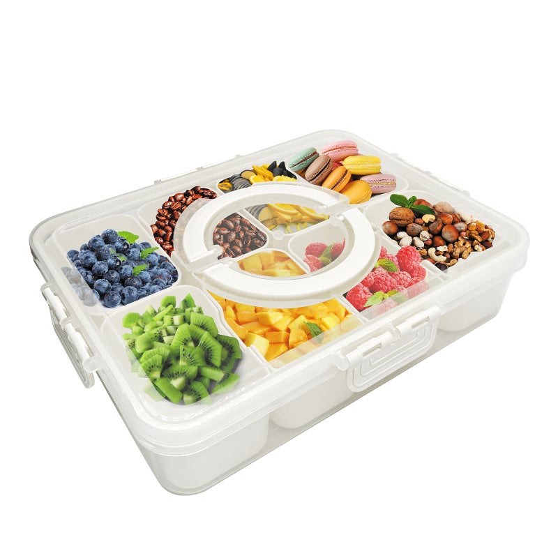 FZDSY 8-Compartment Snackle Snack Bowl with Lid-Microwave & Dishwasher Safe Divided Serving Bowl for Fruit,Veggies & Snacks-Portable Snack Organizer for Picnics,Road Trips & Parties (1 pcs 8 Compartment) - Image 1