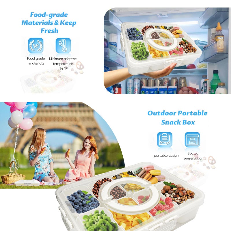 FZDSY 8-Compartment Snackle Snack Bowl with Lid-Microwave & Dishwasher Safe Divided Serving Bowl for Fruit,Veggies & Snacks-Portable Snack Organizer for Picnics,Road Trips & Parties (1 pcs 8 Compartment) - Image 3
