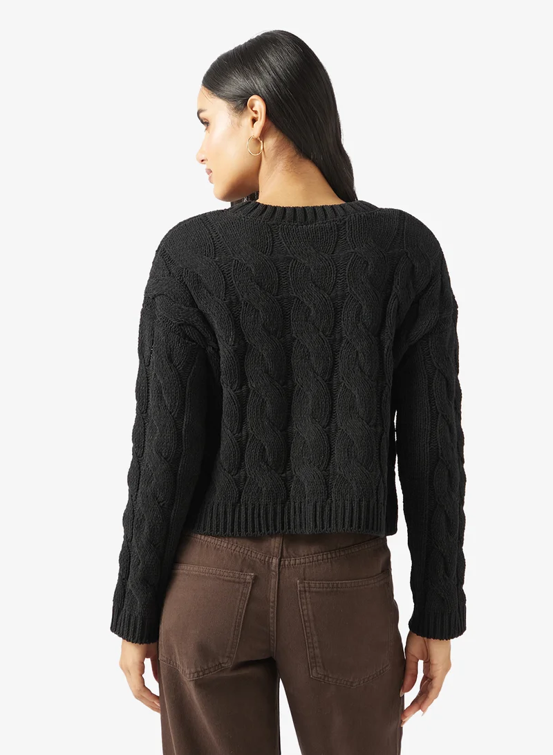 ONLY Onlelly Life Cabel Long Sleeve Crew Neck Pullover Sweater