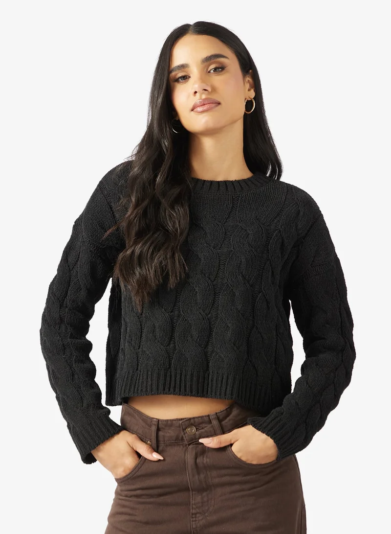 اونلي كنزة صوفية بأكمام طويلة وياقة مستديرة