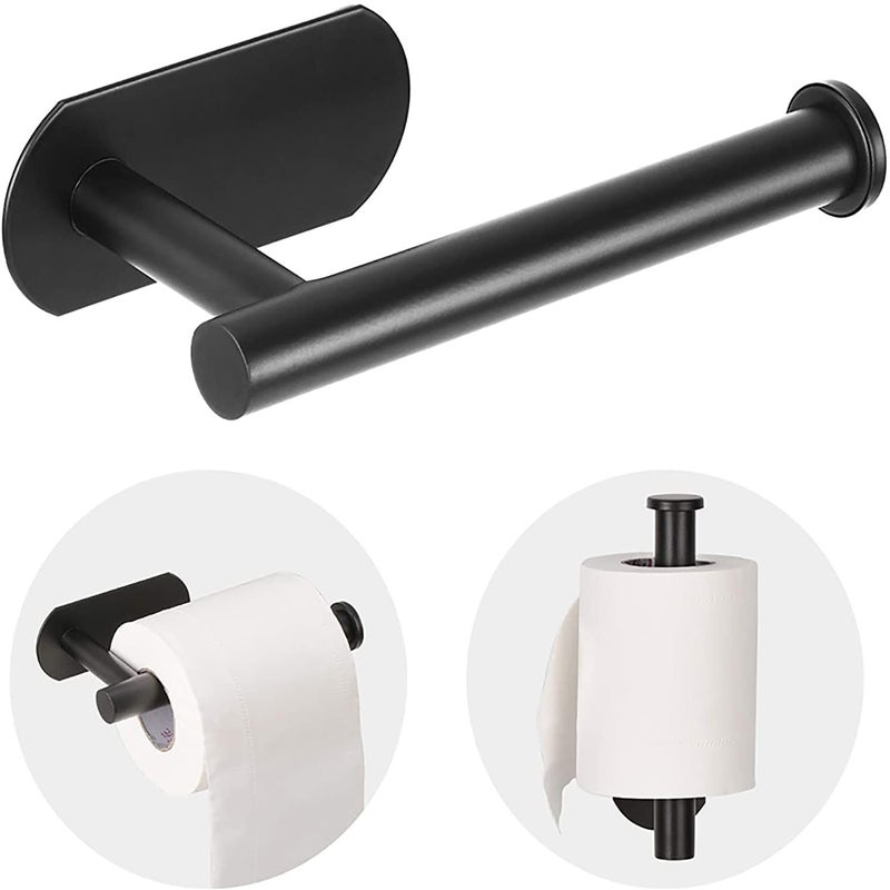 JOPOFI Toilet Paper Holder  Self Adhesive Toilet Paper Holder Wall Mount for Bathroom SUS 304 Stainless Steel Command Strip Toilet Paper Roll Holder Stick On Wall No Drilling  Matte Black