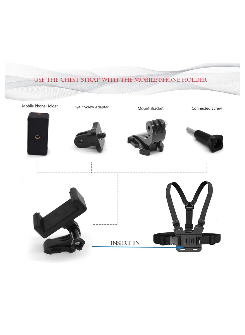 Zikra Camera Chest Mount Strap Harness Fit for AKASO DJI Osmo Adjustable Cell Phone with Sports Installation Bracket kit Mobile Bracket Backpack Clip Holder - Image 3