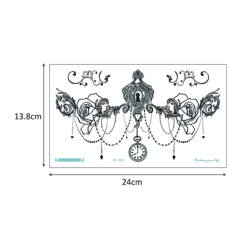 Glaryyears Lace Temporary Tattoos for Women Female, 5 Pack Black Fake Realistic Large Long Lasting Creative Tattoo Stickers, Diamond Pendant Flower Styles on Body - Image 2
