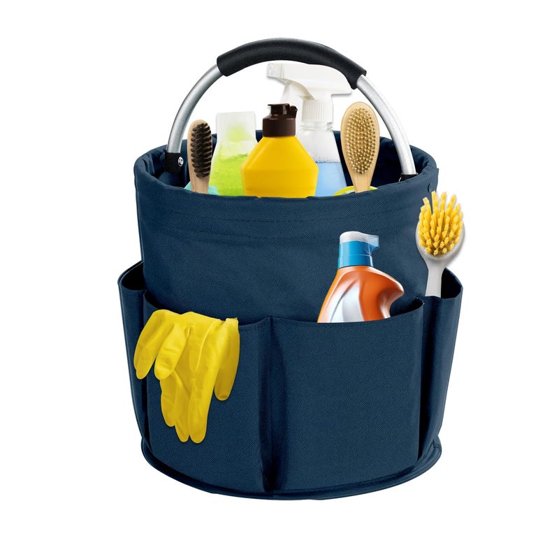 abcmilz 17L Cleaning Caddy with Handle, Cleaning Supplies Organizer, Foldable Storage Basket, Cleaning Supply Caddy, Portable Multi Cleaning Bucket Bag for Home, Garden (Blue) - Image 1