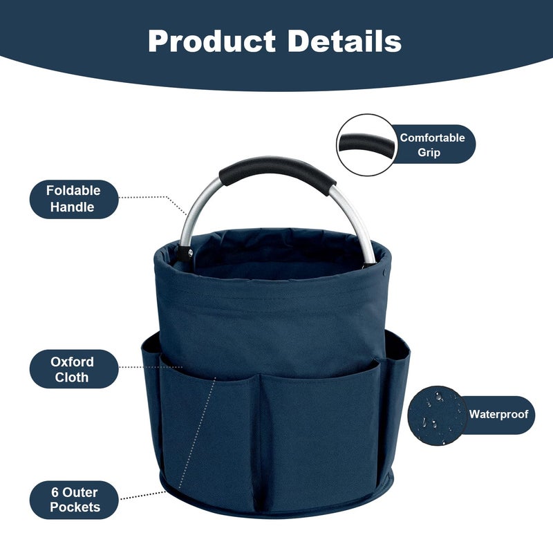 abcmilz 17L Cleaning Caddy with Handle, Cleaning Supplies Organizer, Foldable Storage Basket, Cleaning Supply Caddy, Portable Multi Cleaning Bucket Bag for Home, Garden (Blue) - Image 5