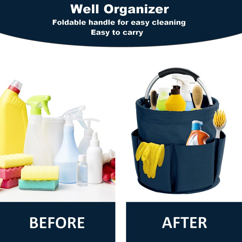 abcmilz 17L Cleaning Caddy with Handle, Cleaning Supplies Organizer, Foldable Storage Basket, Cleaning Supply Caddy, Portable Multi Cleaning Bucket Bag for Home, Garden (Blue) - Image 3