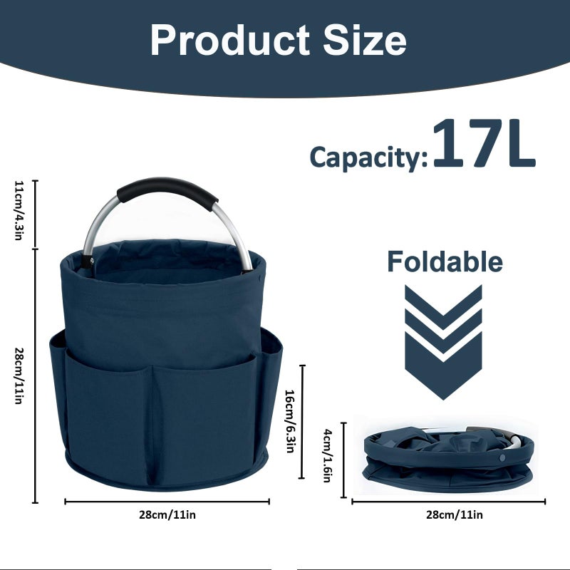 abcmilz 17L Cleaning Caddy with Handle, Cleaning Supplies Organizer, Foldable Storage Basket, Cleaning Supply Caddy, Portable Multi Cleaning Bucket Bag for Home, Garden (Blue) - Image 4