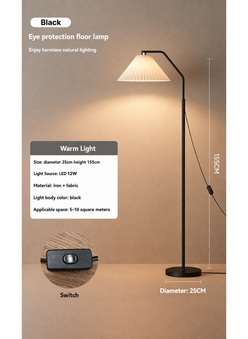 Fullight Minimalist Arc LED Floor Lamp – Tricolor Dimmable, Black, Modern Design,  Fabric Shade, for Bedroom, Living Room, Office - Image 2