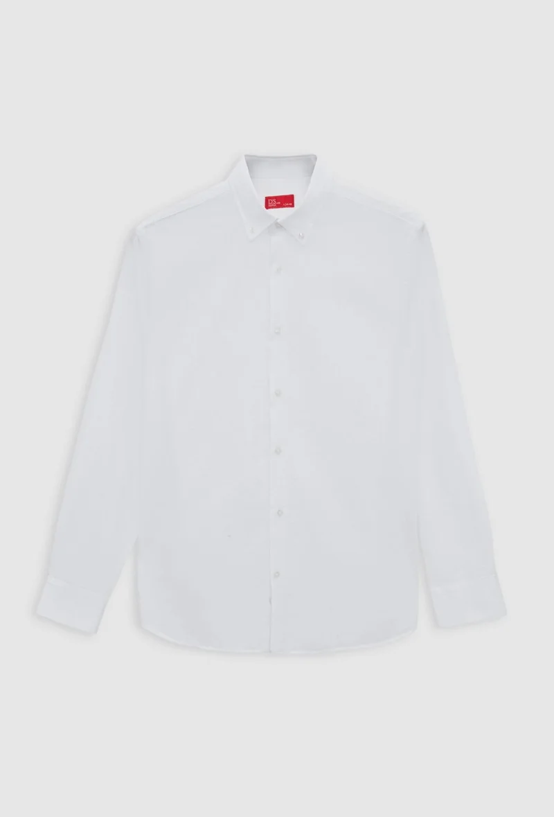 D'S DAMAT Comfort White Button-down Collar Relaxed Cut Linen Look 100% Cotton Shirt 2HC02ORT64265
