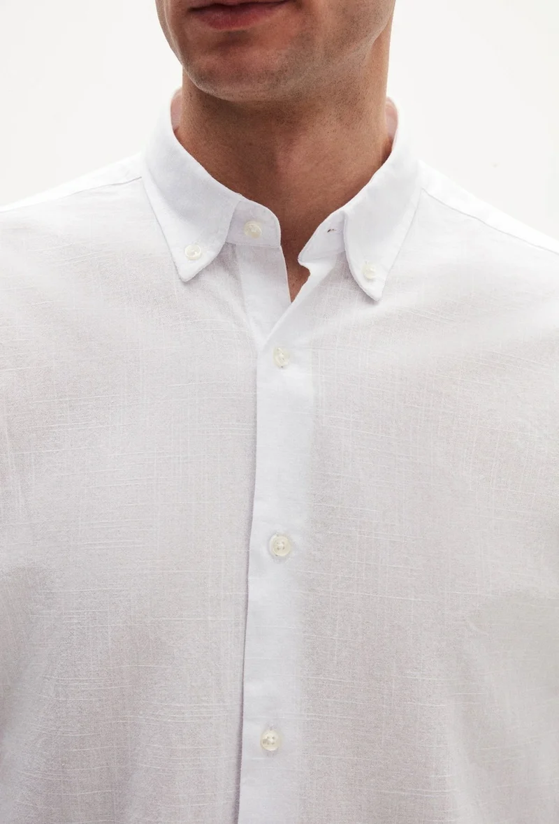 D'S DAMAT Comfort White Button-down Collar Relaxed Cut Linen Look 100% Cotton Shirt 2HC02ORT64265