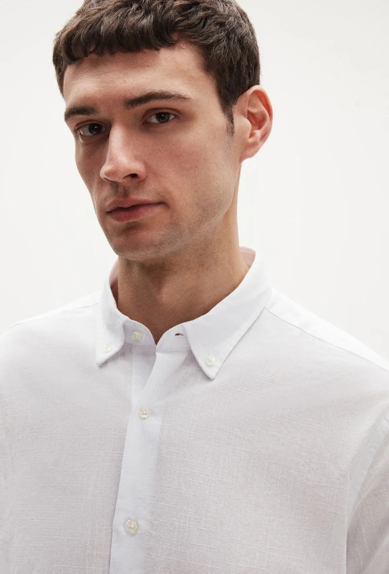 D'S DAMAT Comfort White Button-down Collar Relaxed Cut Linen Look 100% Cotton Shirt 2HC02ORT64265