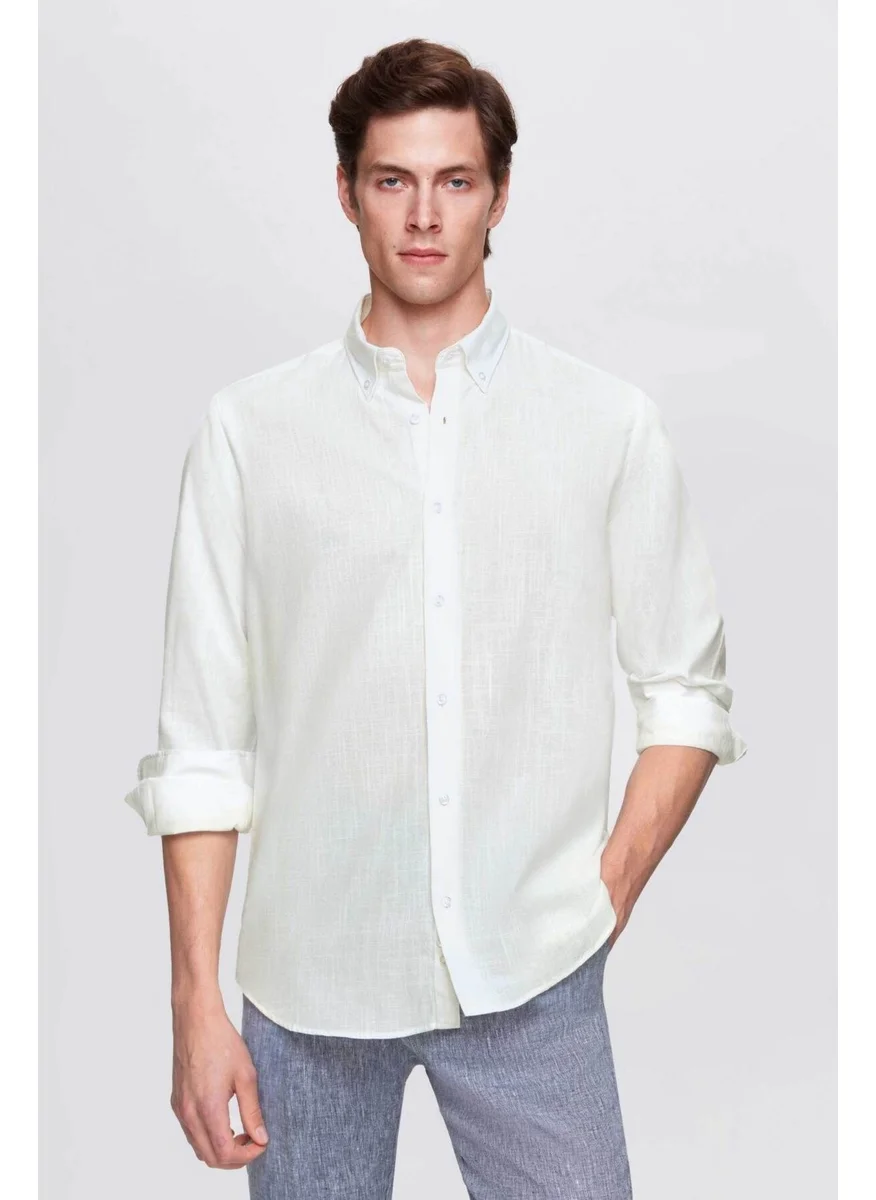 D'S DAMAT Comfort White Button-down Collar Relaxed Cut Linen Look 100% Cotton Shirt 2HC02ORT64265