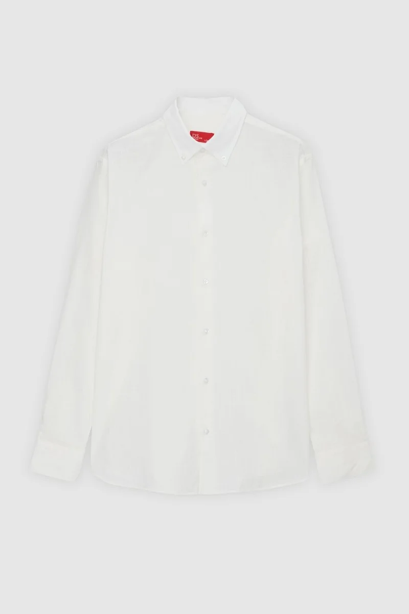 D'S DAMAT Comfort White Button-down Collar Relaxed Cut Linen Look 100% Cotton Shirt 2HC02ORT64265