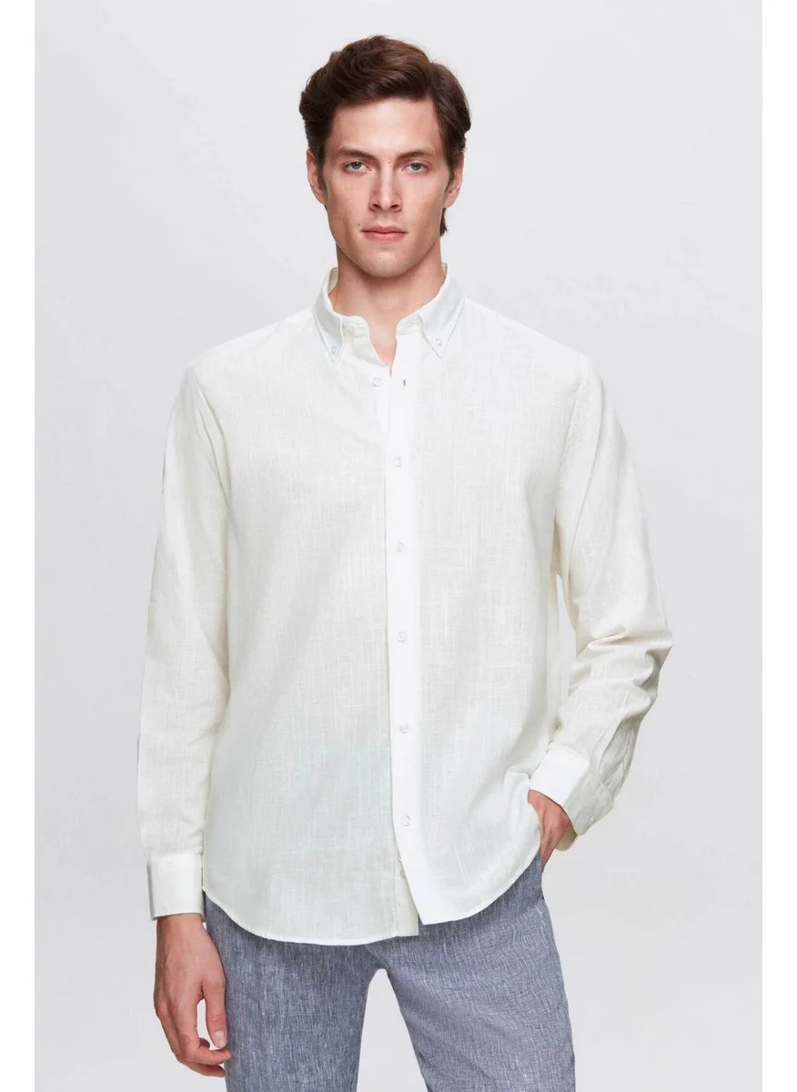 D'S DAMAT Comfort White Button-down Collar Relaxed Cut Linen Look 100% Cotton Shirt 2HC02ORT64265
