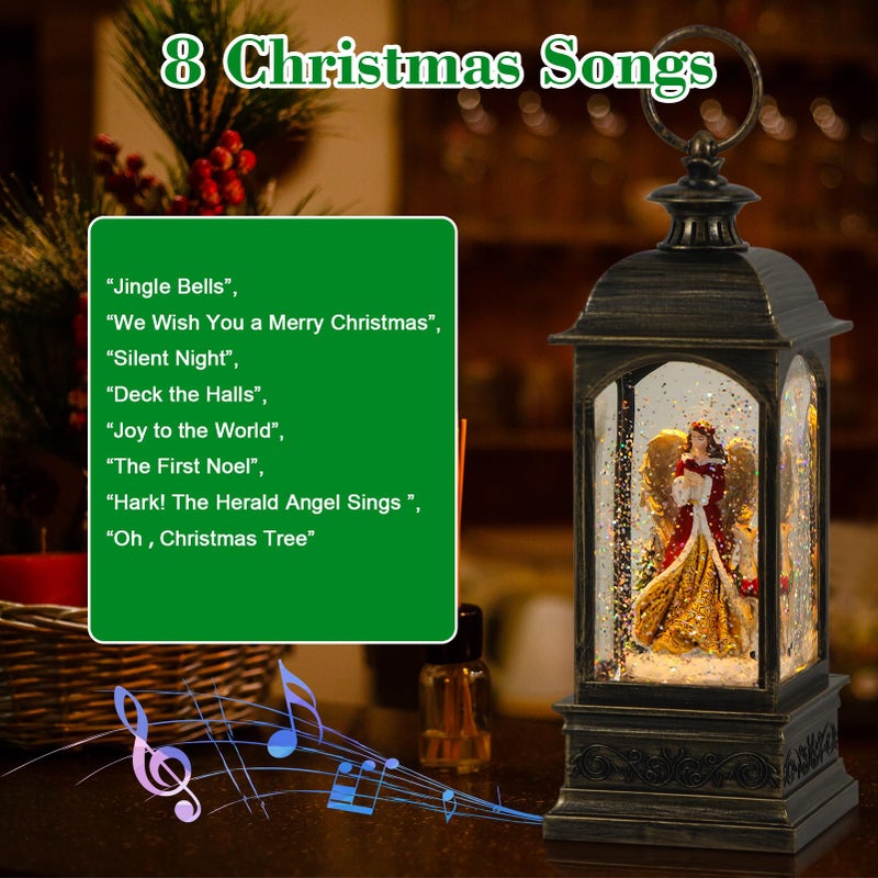 Eldnacele Angel Music Snow Globe Lantern With 6 Hour Timer  Battery Operated & Usb Powered Singing Lighted Lamp Swirling Water Glittering Christmas Decoration Holiday Decor Lantern - Image 4