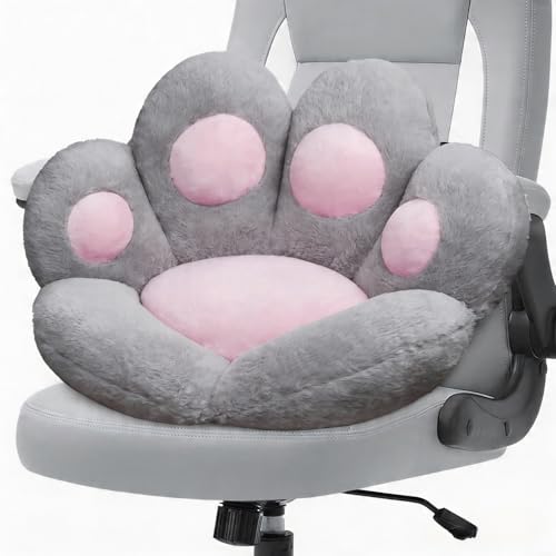 DOBUONO Cat Paw Cushion Office Chair Cushion Comfy Plush Gaming Chair Cushion Cute Seat Cushions for Girl, Cute Gaming Acessories Room Decorate 28"x 24" (Gray) - Image 1