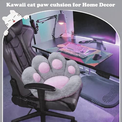 DOBUONO Cat Paw Cushion Office Chair Cushion Comfy Plush Gaming Chair Cushion Cute Seat Cushions for Girl, Cute Gaming Acessories Room Decorate 28"x 24" (Gray) - Image 2