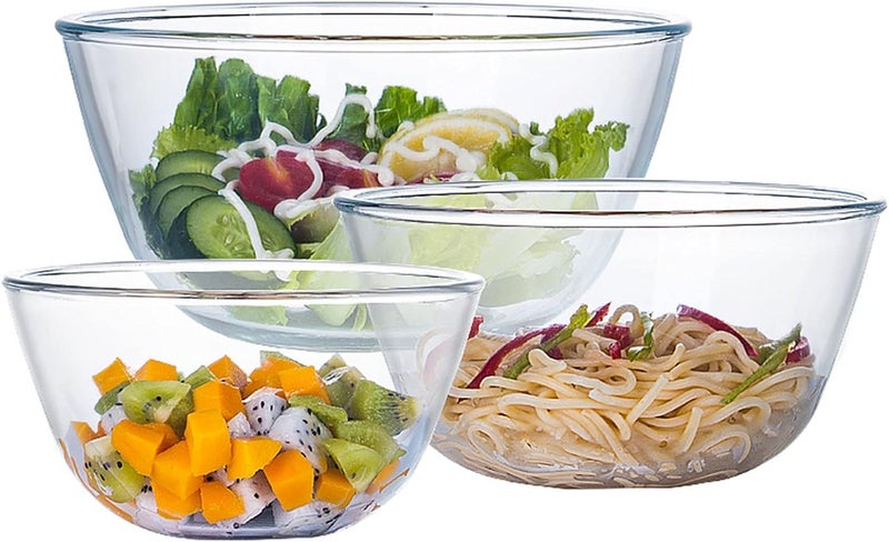 Femora Borosilicate Glass Microwave Safe All-Purpose Mixing Bowls, 400 ML, 1050 ML, 1650 ML (Transparent) - Image 1