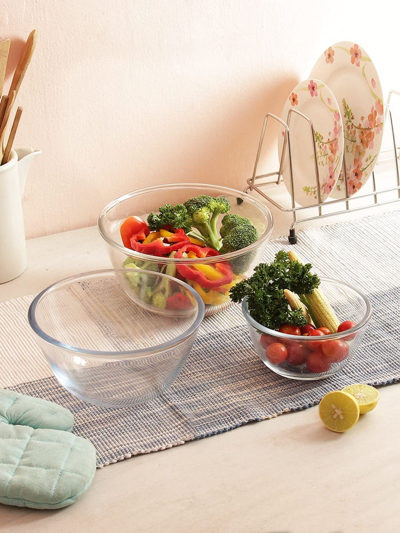Femora Borosilicate Glass Microwave Safe All-Purpose Mixing Bowls, 400 ML, 1050 ML, 1650 ML (Transparent) - Image 4