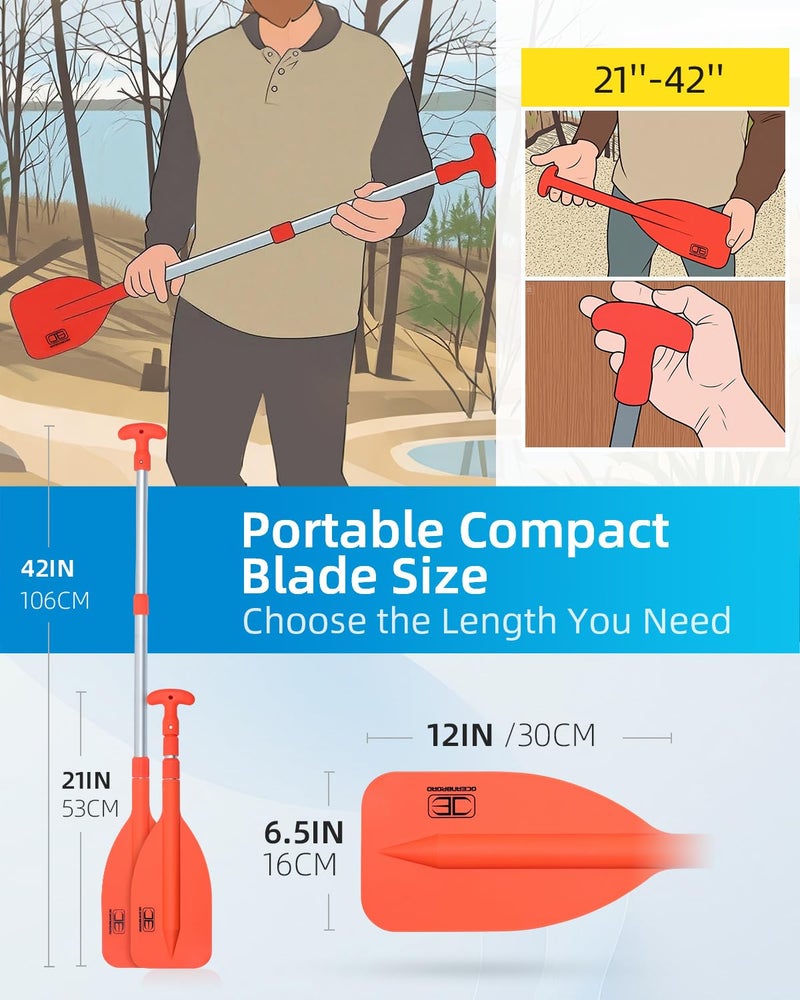 OCEANBROAD Telescoping Emergency Paddle 21''-42''ï¼ˆAssembling Requiredï¼‰ Collapsible Paddles Aluminium Shaft for Kayaking Boating Canoeing River Tubing, Orange, 1 Paddle - Image 4