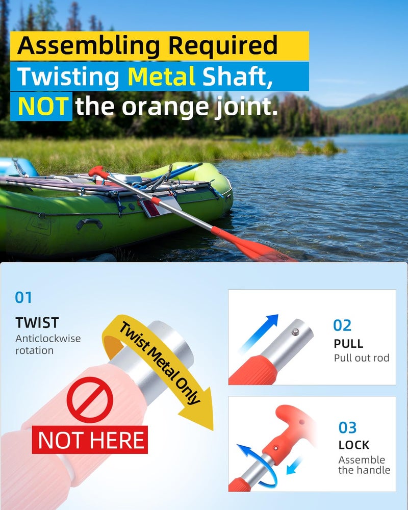 OCEANBROAD Telescoping Emergency Paddle 21''-42''ï¼ˆAssembling Requiredï¼‰ Collapsible Paddles Aluminium Shaft for Kayaking Boating Canoeing River Tubing, Orange, 1 Paddle - Image 3