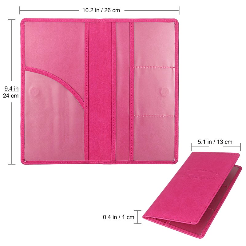 LumiMokki Premium Car Registration & Insurance Card Holder with Magnetic Shut, Vehicle Glove Box Car Organizer - For Documents, Cards, License (Rose red) - Image 2