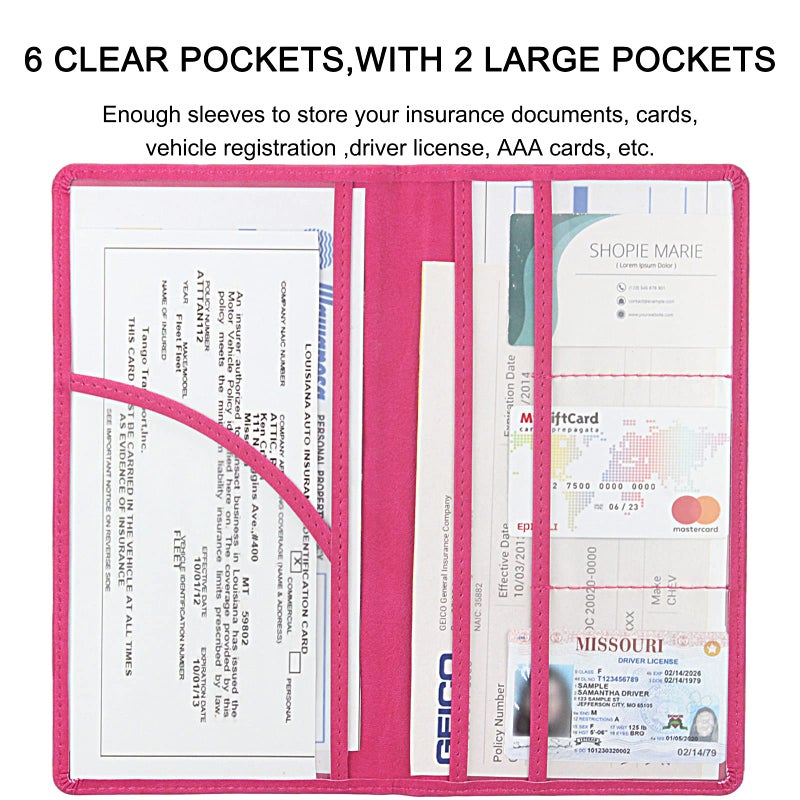 LumiMokki Premium Car Registration & Insurance Card Holder with Magnetic Shut, Vehicle Glove Box Car Organizer - For Documents, Cards, License (Rose red) - Image 4