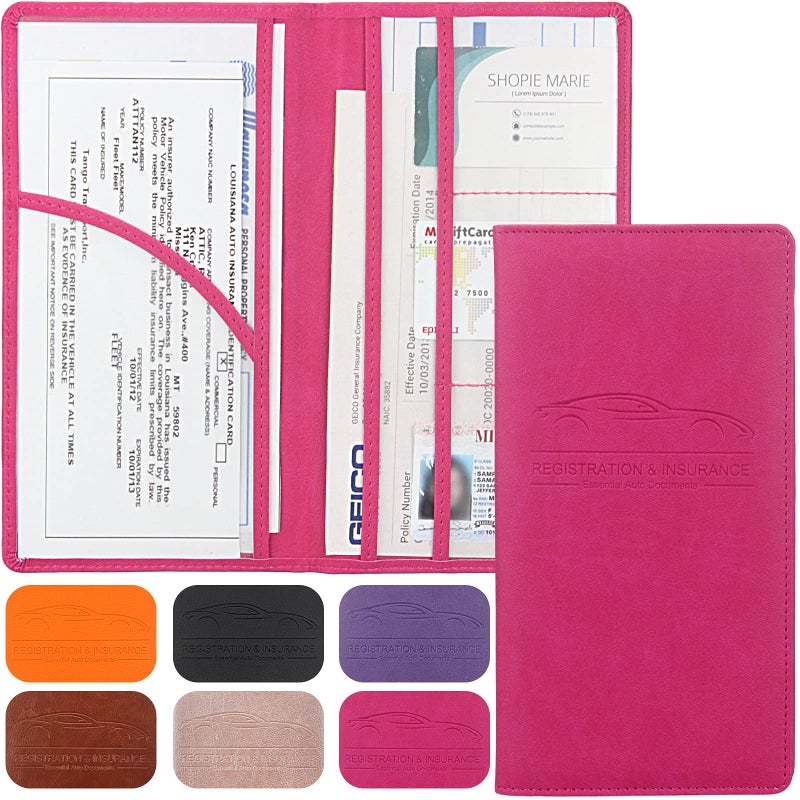 LumiMokki Premium Car Registration & Insurance Card Holder with Magnetic Shut, Vehicle Glove Box Car Organizer - For Documents, Cards, License (Rose red) - Image 1