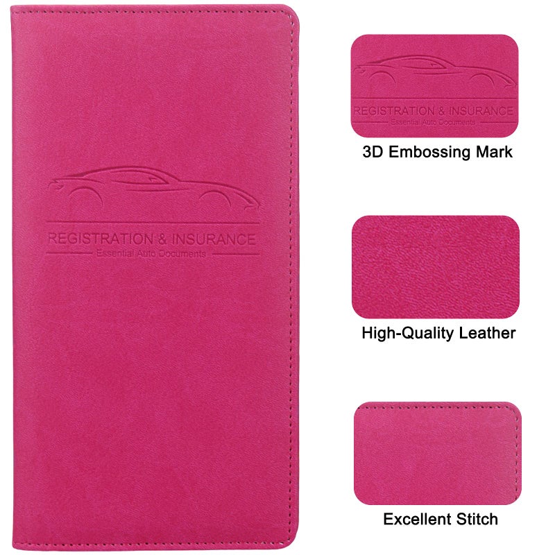 LumiMokki Premium Car Registration & Insurance Card Holder with Magnetic Shut, Vehicle Glove Box Car Organizer - For Documents, Cards, License (Rose red) - Image 5