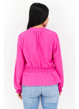 Women V Neck Long Sleeve Solid Blouse, Pink - pzsku/Z1D01274A445FD2323F60Z/45/_/1737642383/8c394fe7-2e7c-4753-8315-51e590ed8e9a