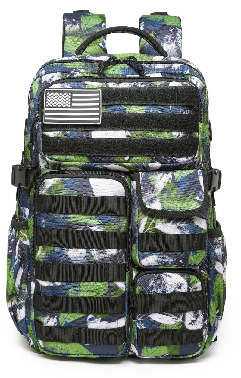 Wotony Tactical Backpack - Military waterproof backpack with multiple pockets and tactical gear for the outdoors (Green Leaf, 25L) - Image 2