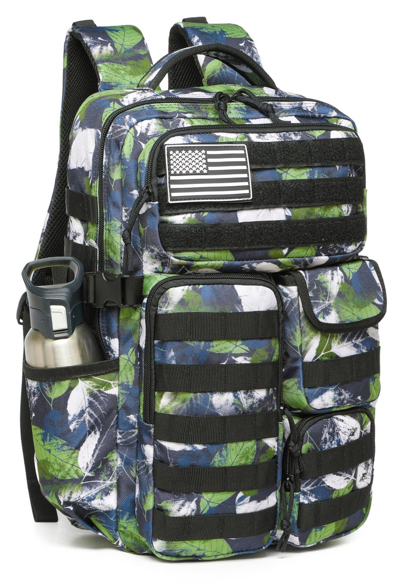 Wotony Tactical Backpack - Military waterproof backpack with multiple pockets and tactical gear for the outdoors (Green Leaf, 25L) - Image 1