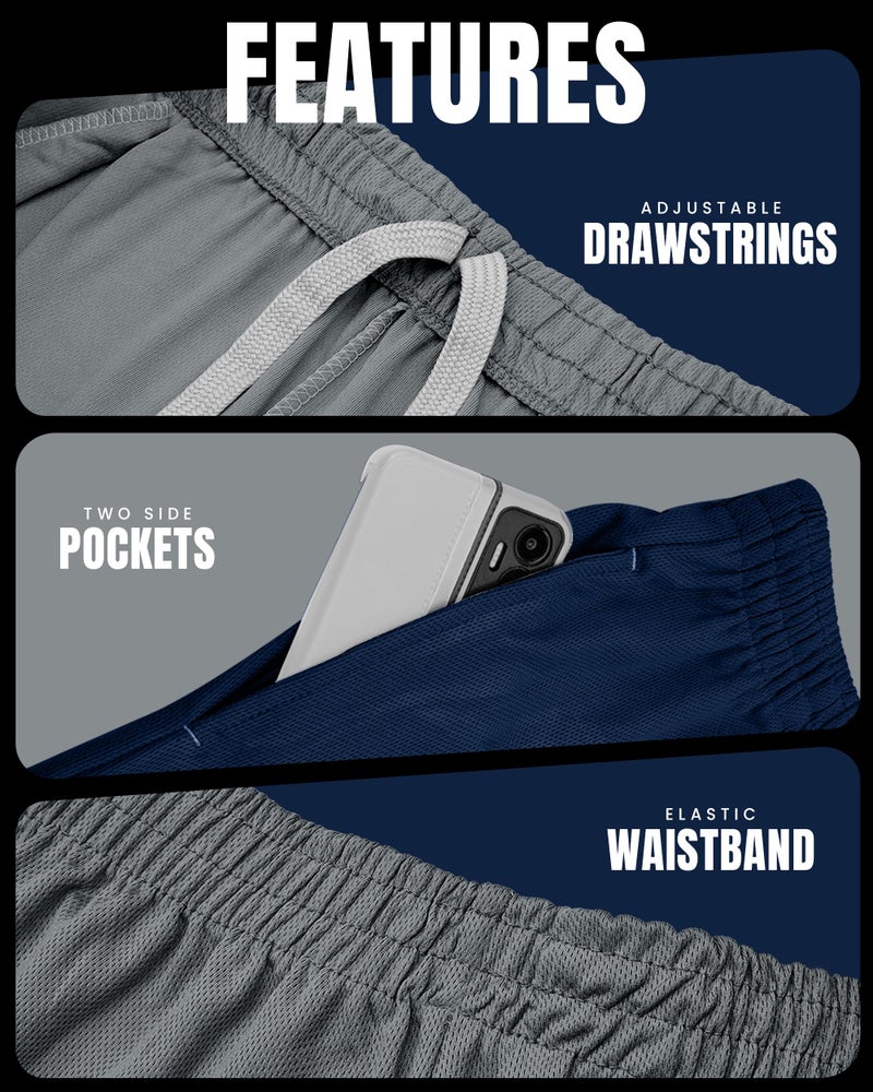NY Threads Mens Athletic Shorts 2 Pack Quick Dry Lightweight Running Workout Gym Shorts with Pockets, Small, Medium Grey/Navy - Image 4