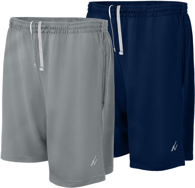 NY Threads Mens Athletic Shorts 2 Pack Quick Dry Lightweight Running Workout Gym Shorts with Pockets, Small, Medium Grey/Navy - Image 1