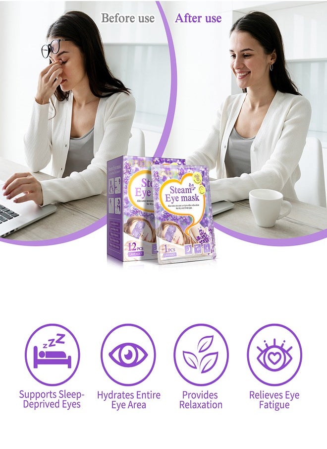 Sefudun - Steam Warm Eye Mask for Dark Circles and Pressure Relief 12Pcs Lavender - Image 1