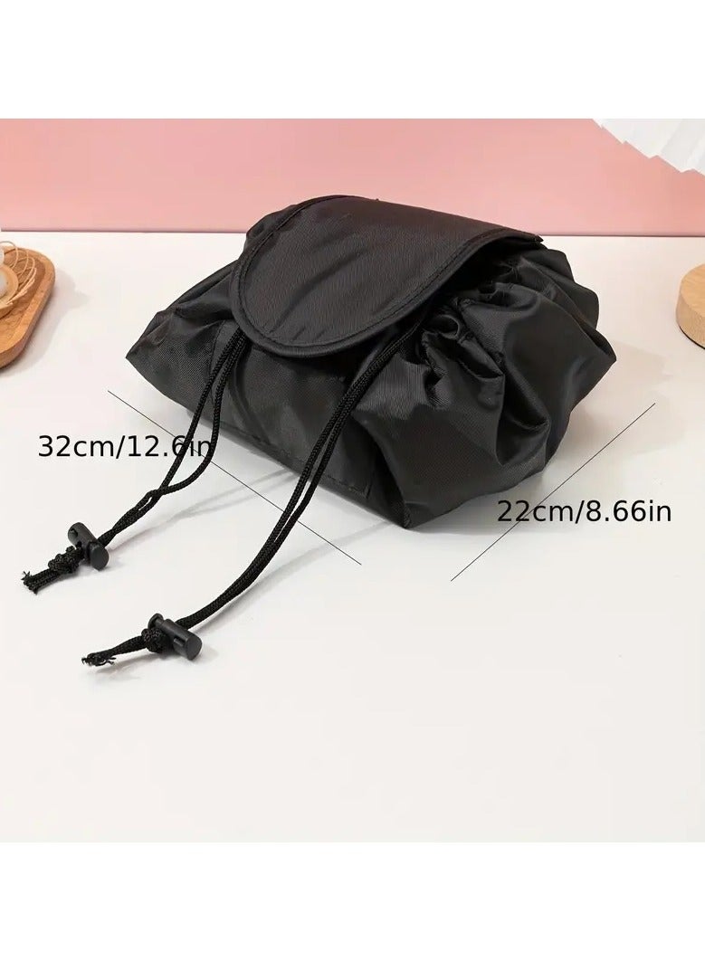 ORiTi Lazy Drawstring Makeup Bag,Large Capacity Travel Cosmetic Bag, Portable Storage Makeup  Organizer,Travel Daily Use Cosmetic Pouch, Toiletry Bag For Women, Black - Image 3