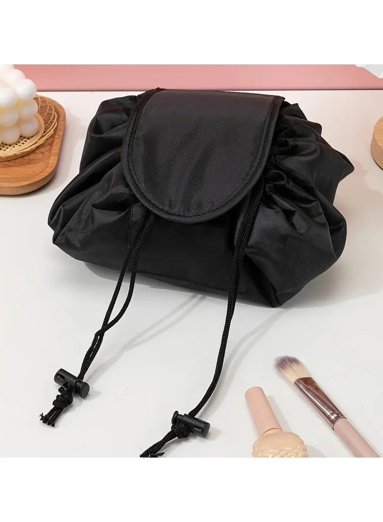 ORiTi Lazy Drawstring Makeup Bag,Large Capacity Travel Cosmetic Bag, Portable Storage Makeup  Organizer,Travel Daily Use Cosmetic Pouch, Toiletry Bag For Women, Black - Image 5